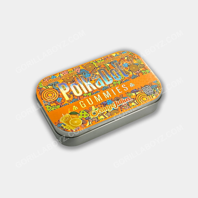 Orange Julius gummies tin can packaging 