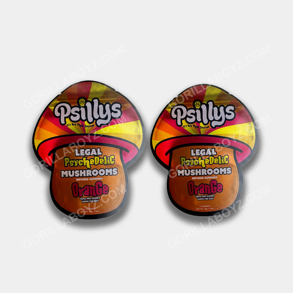 Psillys Orange 150 mg edibles mylar bags packaging