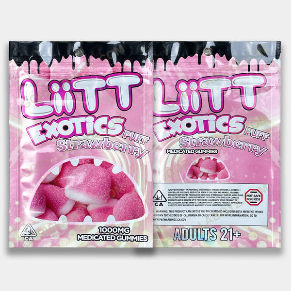 Liit Exotics Puff Strawberry 1000 mg edibles mylar bags
