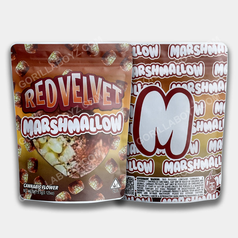 Red Velvet Mylar Bag (FROSTED/SANDY MATERIAL) 3.5  Grams with Stickers and Labels