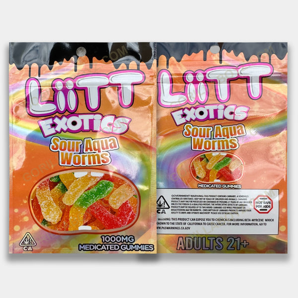 Liit Exotics Sour Agua Worms mylar bags 1000 mg