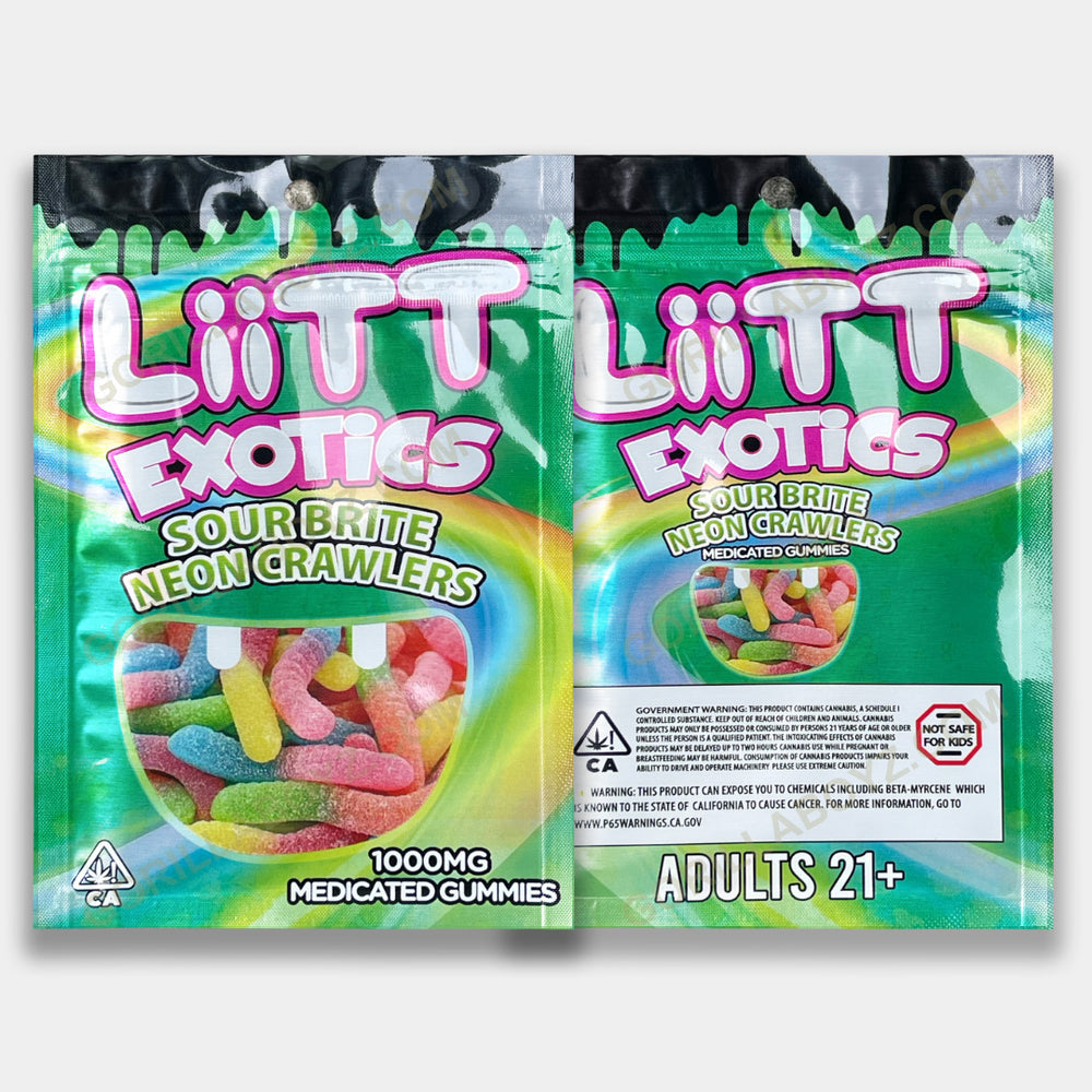Liit Exotics Sour Brite Neon Crawlers EMPTY Mylar Bag 1000 MG