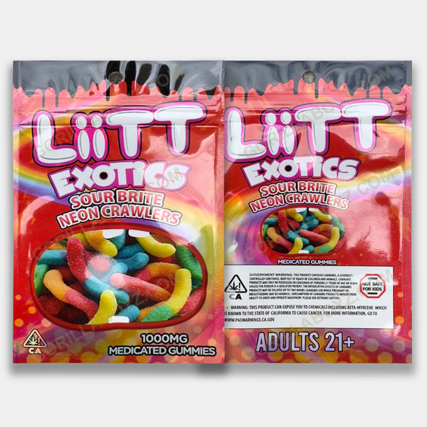 Liit Exotics Sour Brite Neon Crawlers 1000 mg mylar bags edibles
