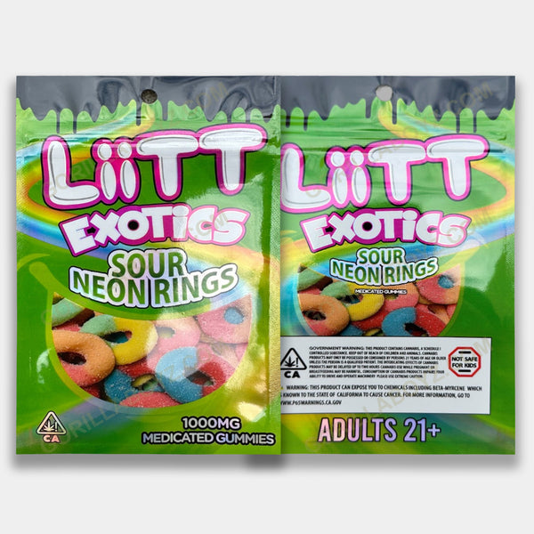Liit Exotics Sour Neon Rings 1000 mg edibles mylar bags