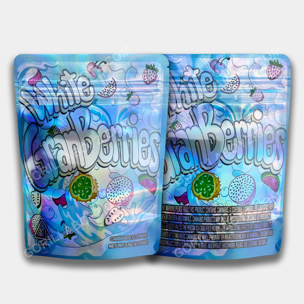 White Granberries Mylar Bag 3.5 Grams | Smell Proof Ziplocks