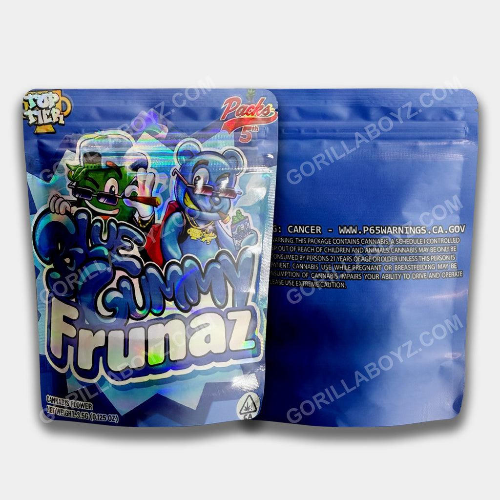 Mylar Bags 3.5 Grams Blue Gummy Frunaz | Smell-Proof Ziplocks