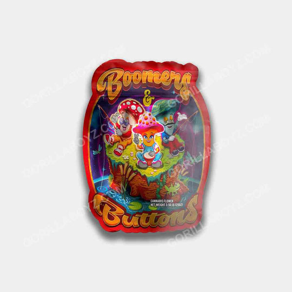 Boomers Buttons mylar bags 3.5 grams 3D design