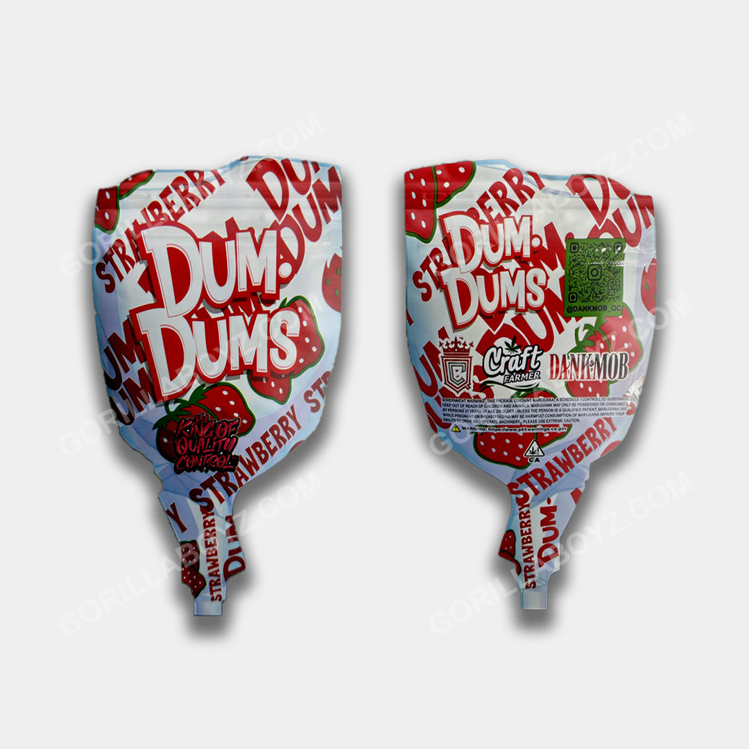 Mylar Bags 3.5 Grams Strawberry Dum Dums SmellProof Ziplocks