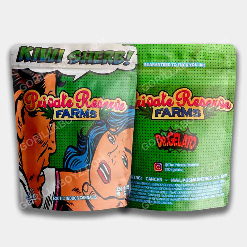 Private Reserve Farms Kiwi Sherb mylar bags 3.5 grams