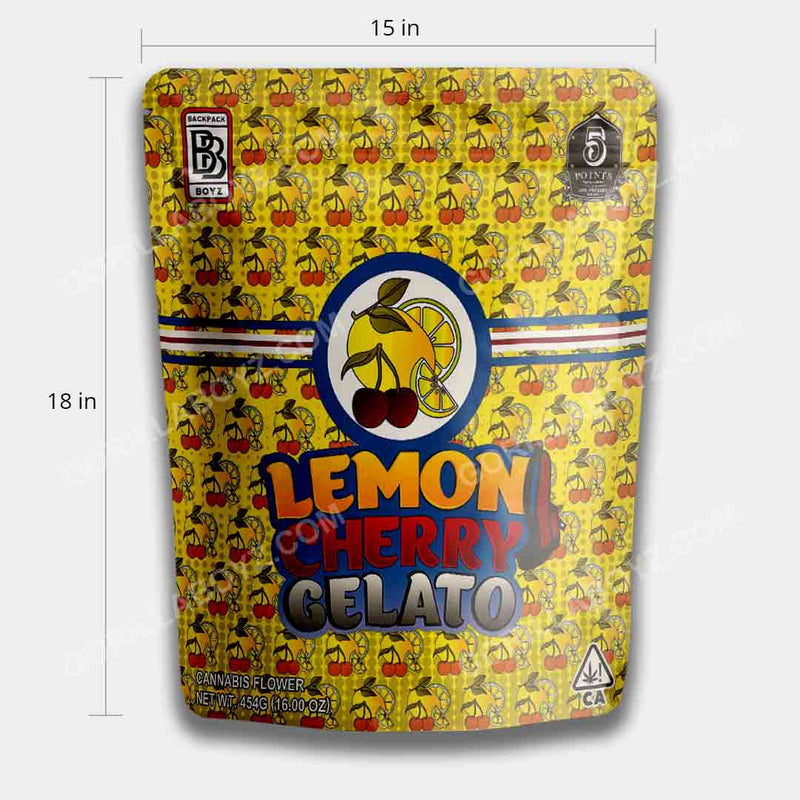 Lemon Cherry Gelato mylar bags 1 pound dimensions