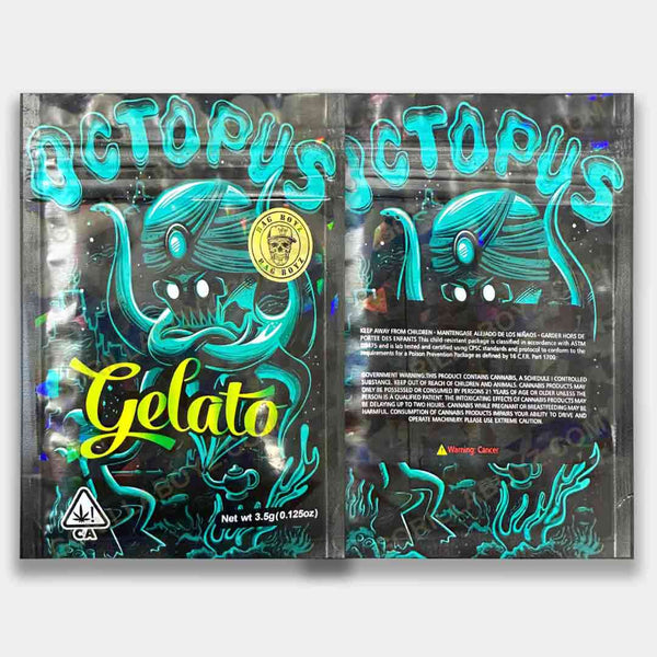 Octopus Gelato mylar bags 3.5 grams holographic