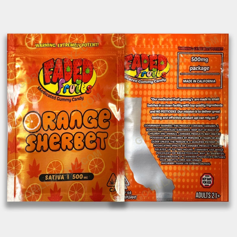 Orange Sherbert mylar bags edibles 500 mg