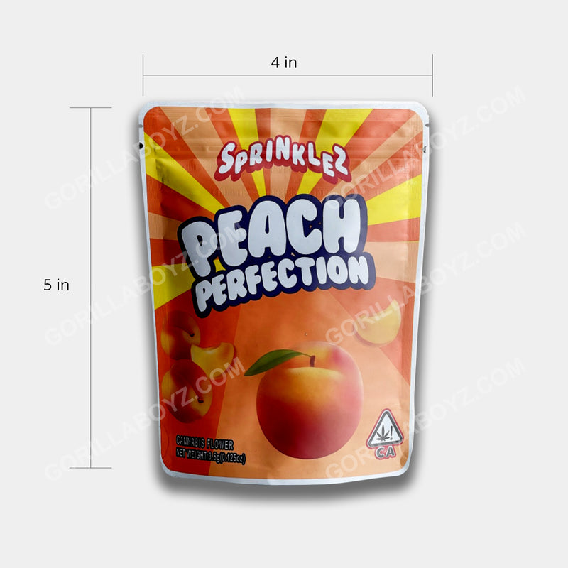 Peach Perfection mylar bags 3.5 grams dimensions