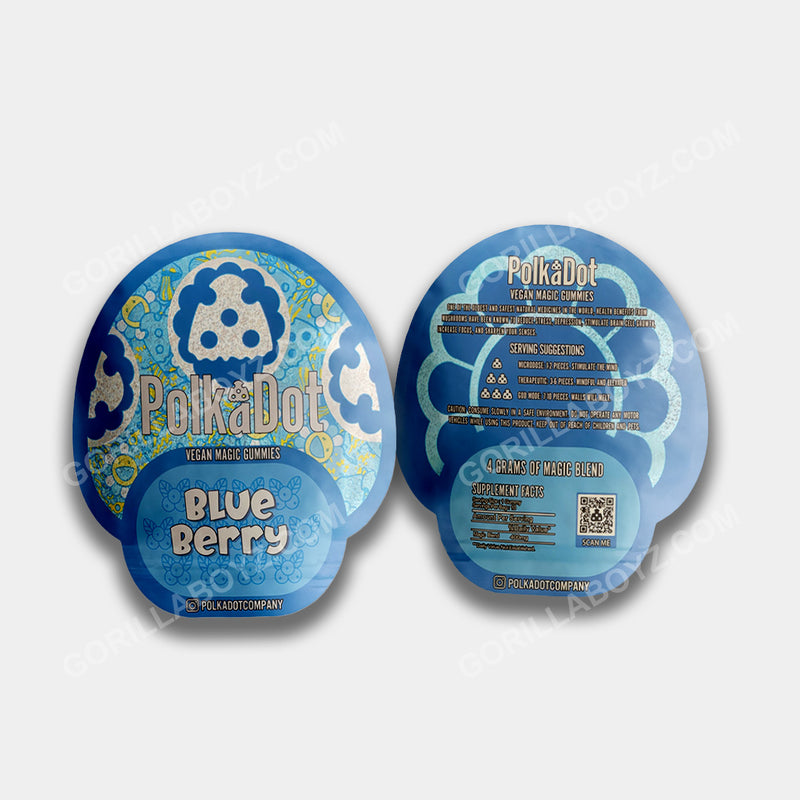 PolkaDot Blue Berry Gummies mylar bags 4 grams