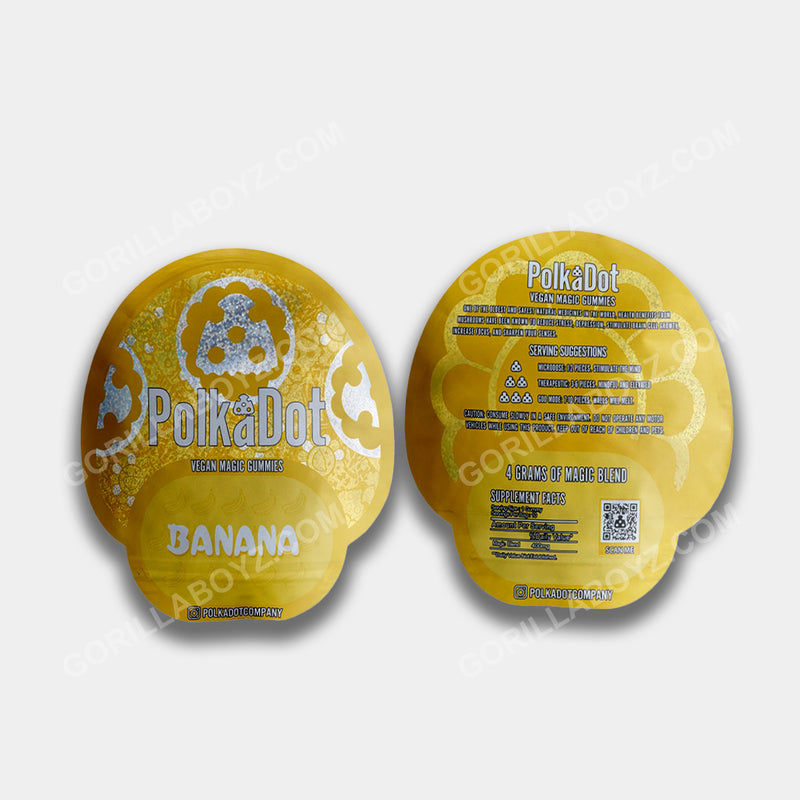 PolkaDot Banana Gummies mylar bags 4 grams
