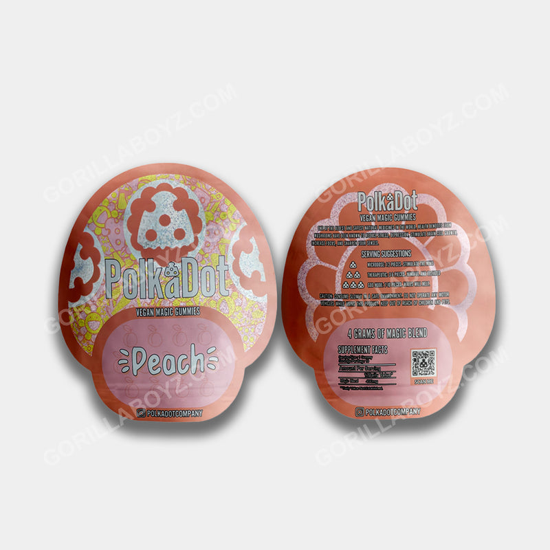 PolkaDot Peach Gummies mylar bags 4 grams