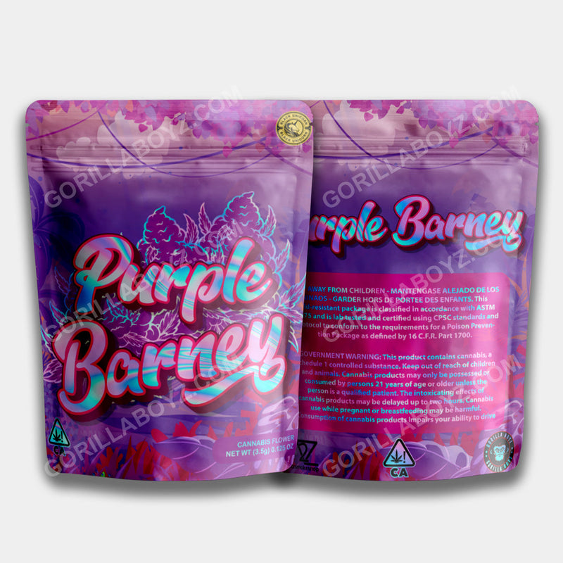 Purple Barney mylar bags 3.5 grams