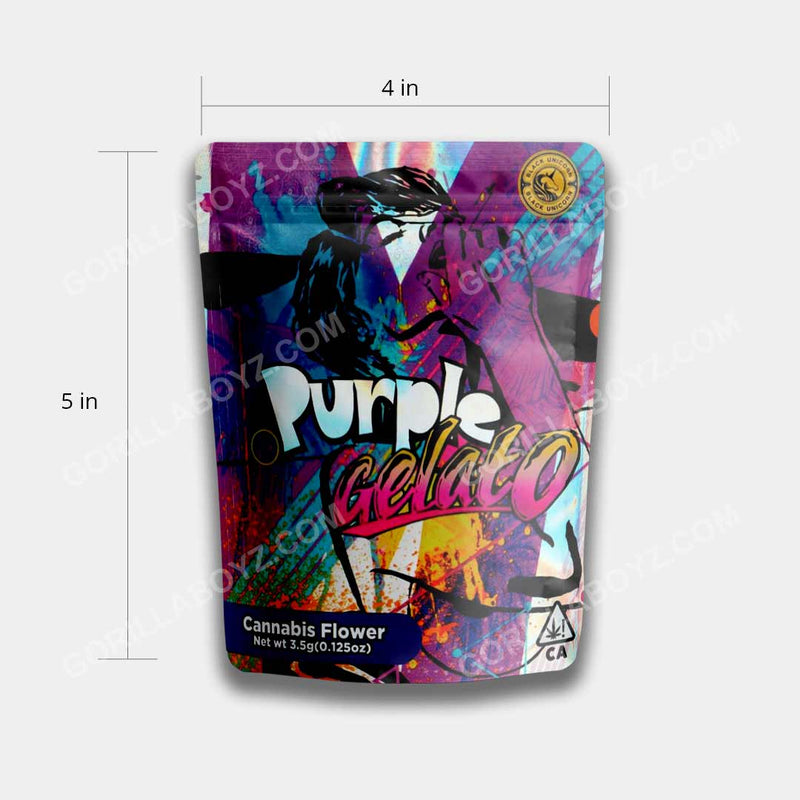 Purple Gelato Holographic mylar bags 3.5 grams