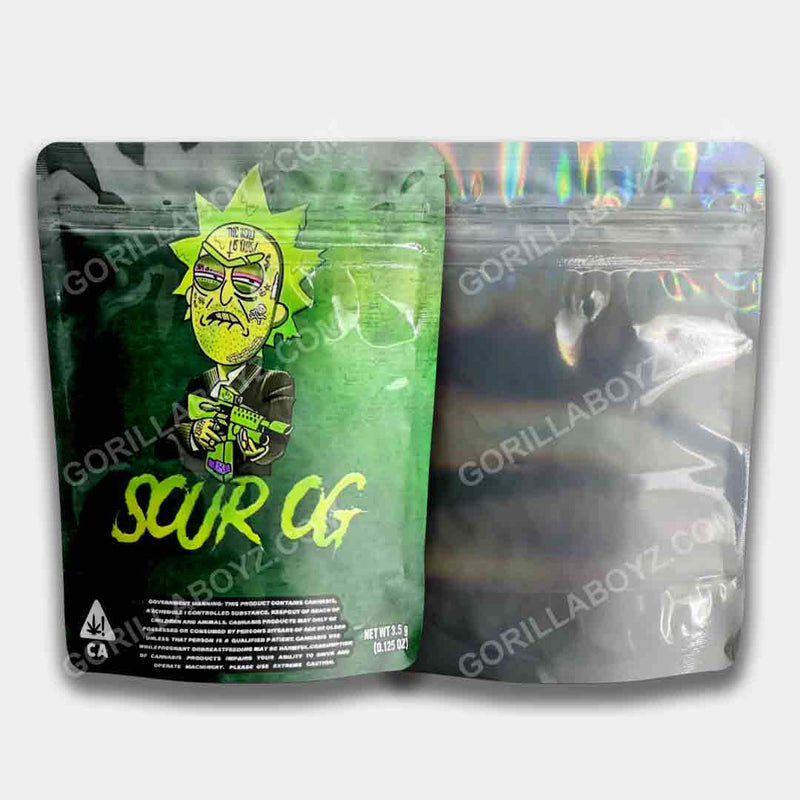 Mylar Bags 3.5 Grams Sour OG (holographic)  Smell-Proof Ziplocks – Gorilla  Boyz Inc