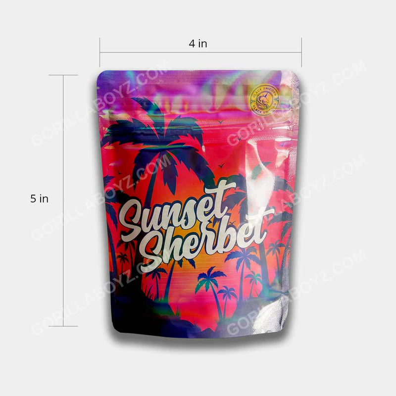 Sunset Sherbet mylar bags 3.5 grams dimensions